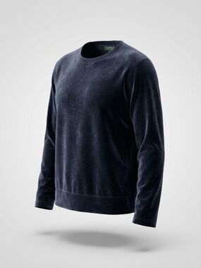 Lauren Ralph Lauren Blue-Gray Velour Sweatshirt | Size M | V-Notch Crewneck